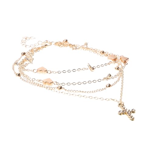 MUCKLILY Mehrschichtige Metall fußkette mit Sternen und Runden Perlen Modisches Damen Fußkettchen für Strand Urlaub und Alltag Langlebiger Sicherer Schmuck in Goldfarben von MUCKLILY