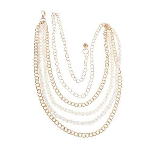 MUCKLILY Mehrschichtige Perlen Taillenkette Damen Metall Gürtel Verstellbar Leicht Elegant Für Kleider Jeans Party Festliche Anlässe von MUCKLILY