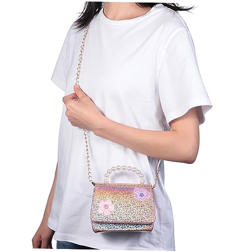 MUCKLILY Mini Perlen Handtasche für Leichte Umhängetasche mit Abnehmbarem Schultergurt und Perlenhenkel Große Kapazität Elegantes Blumenmuster Praktische Crossbody Bag für Mädchen von MUCKLILY