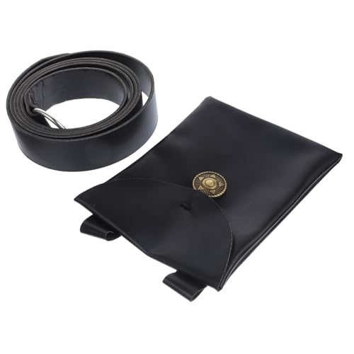 MUCKLILY Mittelalterliche Bauchtasche aus PU Material Vintage Gürteltasche für Damen und Herren Robuste Hüfttasche für Cosplay Renaissance Halloween LARP Kostüm Zubehör Gürtel Schwarz von MUCKLILY