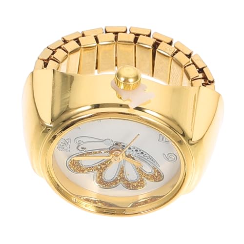 MUCKLILY Modische Fingeruhr aus Sicherem Legierungsmetall mit Schmetterlingsmotiv Verstellbarer Ringuhr in Glänzendem Goldton Eleganter Schmuckring für Damen und Freunde von MUCKLILY