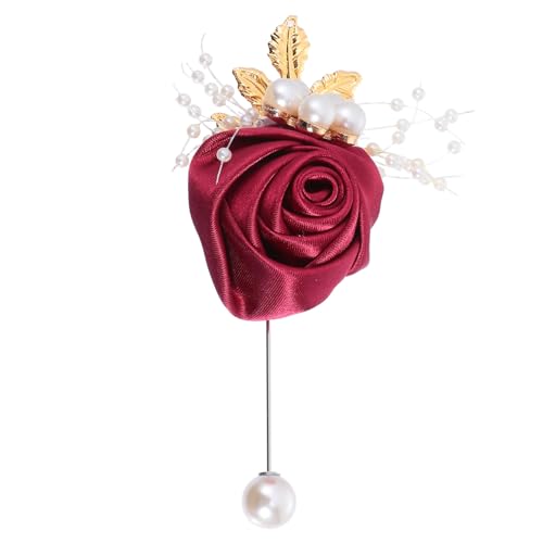 MUCKLILY Modische Stoffblumenbrosche Hochzeitsblume Anstecknadel Damen Kleid Dekoration Weinrot Stilvolle Brustnadel Modisch Langlebig von MUCKLILY