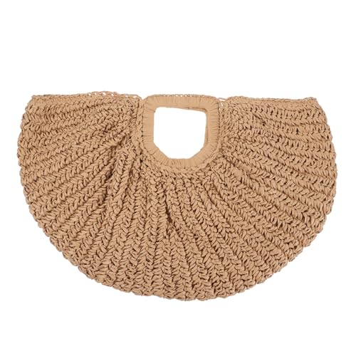 MUCKLILY Moon Bag Strandtasche Damen Vintage Gewebte Handtasche für Sommer Leichte Woven Purse Tiefbraun für Reisen Einkaufen und Freizeitaktivitäten von MUCKLILY