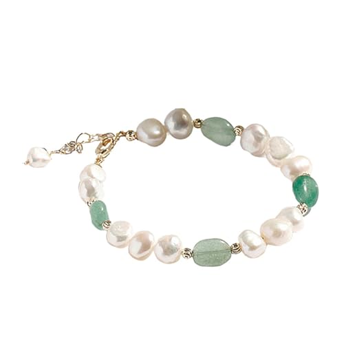 MUCKLILY Natürliches Unregelmäßiges Süßwasser perlenarmband mit Grünem Aventurin Modisches Handgelenkschmuck Kreatives Armband Feine Handarbeit Geschenk für Frauen und Freundin von MUCKLILY