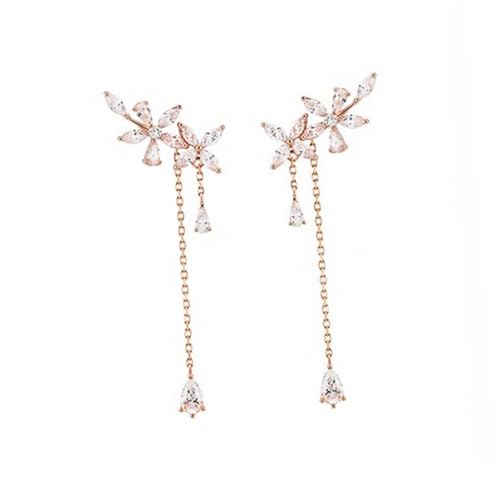 MUCKLILY Ohrringe Damen Roségold mit Blütenblatt Design Mittellange Quasten Modische Statement Pendelohrstecker für Frühling Hochzeit Party und Alltag von MUCKLILY