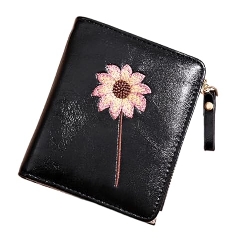 MUCKLILY PU Ledergeldbörse Damen mit Blumenmuster Schlankes Faltbares Design Kleines Münzfach Kompakte Brieftasche mit Reißverschluss Handliche Portemonnaie für Alltag und von MUCKLILY