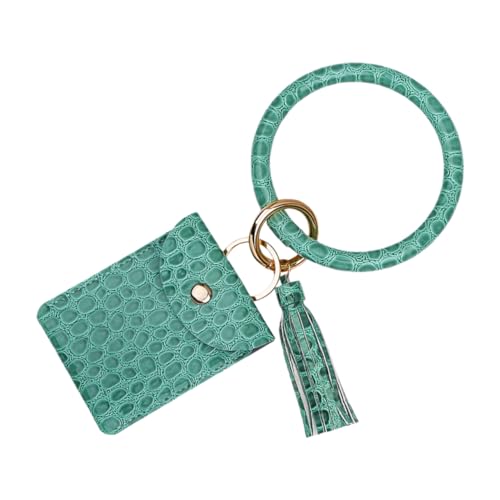 MUCKLILY PU Münzgeldbörse mit Körnung Großer Ring Bangle Schlüsselanhänger Mini Kartenetui mit Klappverschluss Damen Armband Geldbeutel in Grün Multifunktional für Schlüssel und Bargeld von MUCKLILY