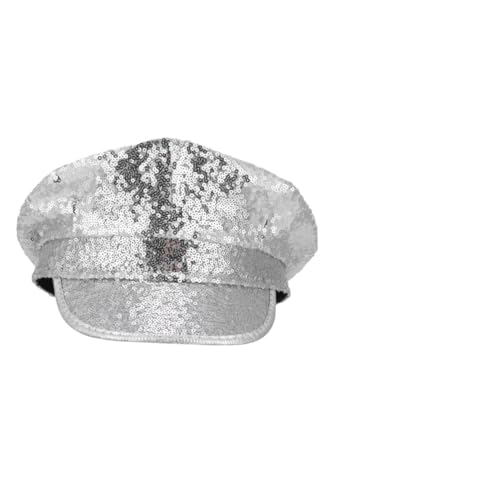 MUCKLILY Pailletten Mütze mit Großem Schirm Stilvolle Performance Peaked Cap Unisex Bühnenhut für Karneval Fasching und Cosplay Langlebig und zu Tragen Silberfarben von MUCKLILY