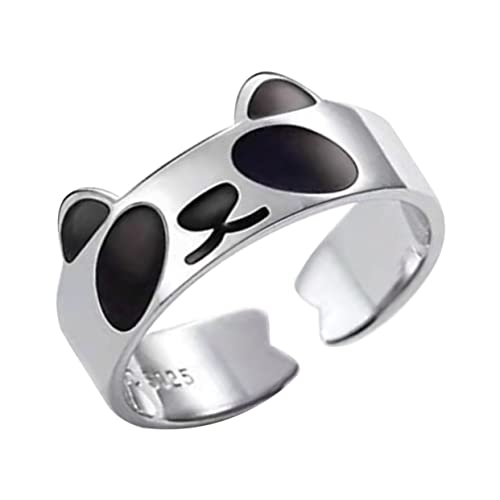 MUCKLILY Verstellbarer Offener Panda Ring Für Damen Eleganter Fingerring Aus Robustem Metall Cooles Schmuckstück Für Verschiedene Anlässe Als Für Freundinnen Oder Familie von MUCKLILY