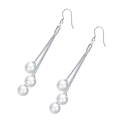MUCKLILY Perlen Ohrringe Damen Lang mit Zarten Quasten Leichte Hängende Ohrhänger für Mädchen Modische Schmuckaccessoires für Alltag Party und Hochzeit Weißgoldfarben von MUCKLILY
