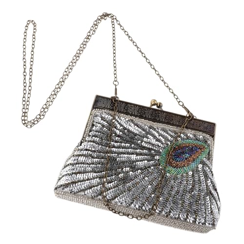 MUCKLILY Perlenbesetzte Pfauentasche Bankett Geldbörse Formelle Party Clutch Pailletten Pfauenhandtasche Pailletten Perlen Abendtasche Damen Abend Clutch Perlen Partytasche von MUCKLILY