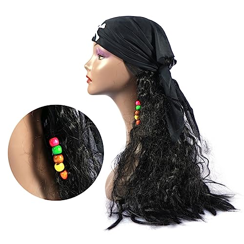 MUCKLILY Karnevalskostüm Halloween-pirat Halloween-requisiten Kleidung Für Männer Schwarze Piratenperücke Für Herren Halloween-haarperücke Damen Perücken Piratenschiff Fräulein Cosplay von MUCKLILY