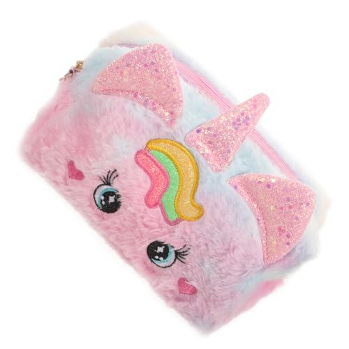 MUCKLILY Plüsch Einhorn Kosmetiktasche Mädchen Reise Make up Tasche Tragbare Kulturtasche Weiches Material Kompakt Leicht Reise Toilettenartikel Organizer Handlich Rosa von MUCKLILY