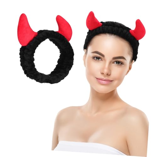 MUCKLILY Plüsch Horn Stirnband Rot Weiches Gesicht Haarband Damen Waschband für Gesichtsreinigung und Hautpflege Elastisches Spa Haarband zum Haare Zurückhalten Komfortabel und Schonend von MUCKLILY