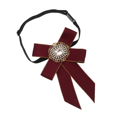 MUCKLILY Pre tied Bow Cravat Brosche mit Strass Vintage England Stil Schleifenbrosche für Damen und Herren Elegante Fliege als Ansteckschmuck für Hemd und Anzug Bordeauxfarbenes Band von MUCKLILY