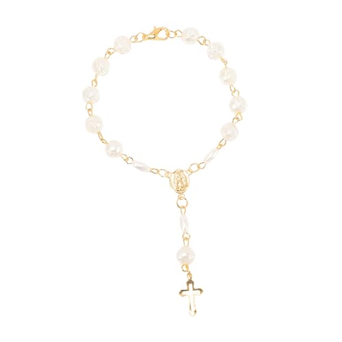 MUCKLILY Religiöses Kreuzarmband Mit Blumenperlen Für Damen Und Herren Elastisches Freundschaftsarmband Zur Taufe Geburtstagsfeier Weihnachten Und Ostern Langlebig Und Modisch von MUCKLILY