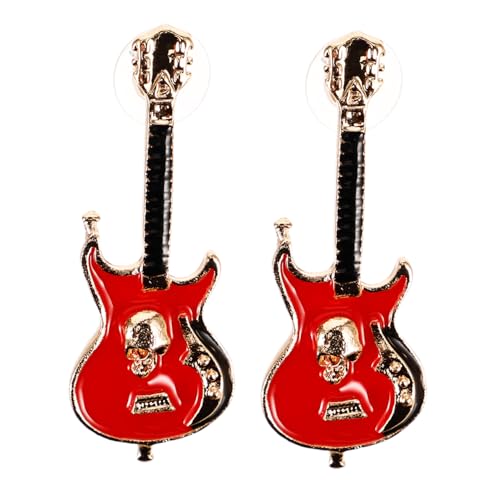 MUCKLILY Retro Gitarren Ohrstecker Damen Funky Tropfenform Legierung Ohrringe Punk Rock Schmuck für Musiker und Modefans in Rot von MUCKLILY
