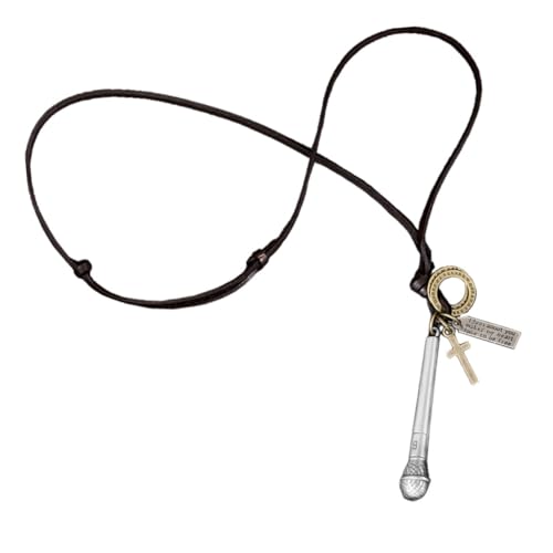 MUCKLILY Retro Hip hop Halskette Herren Lederkette mit Mikrofon Anhänger Robuste Vintage Halskette für Männer Stylisches Schmuckstück für Partys und Festivals von MUCKLILY