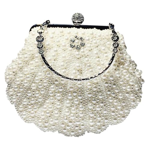 MUCKLILY Retro Perlentasche Damen Handtasche mit Perlenbesatz Stilvolle Kleine Umhängetasche für Dating und Alltag Modische Schultertasche in Muschelgelb Einzigartiges Design Mittlere von MUCKLILY