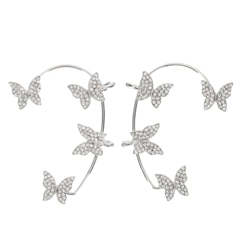 MUCKLILY Rhinestone Schmetterling Ohrmanschette Silber Glitzernd Ohrclip Schmuck Damen für Party Valentinstag Geburtstag von MUCKLILY