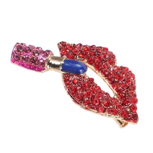 MUCKLILY Rote Lippenstift Brosche mit Strasssteinen Modische Anstecknadel für Damen Dekoratives Accessoire für Kleidung Schals Kleider für Partys Hochzeiten Abschlussball und Besondere von MUCKLILY