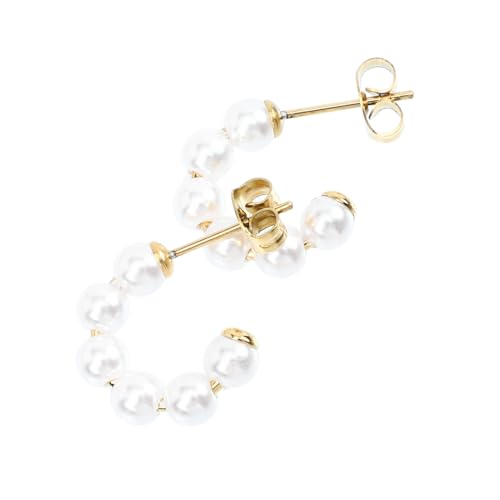 MUCKLILY Runde Creolen Perlenohrringe Damen Ohrstecker Stilvolle Künstliche Perlen Ohrschmuck Robust Langlebig Modisch für Alltag und Festliche Anlässe Geschenkidee von MUCKLILY