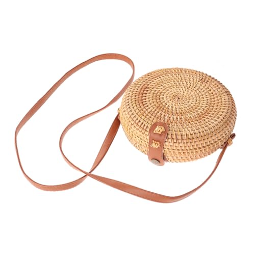 MUCKLILY Runde Rattan Umhängetasche Damen Handgewebt Mini Crossbody Tasche Leicht Casual Strand Reise Schultertasche Elegantes Design Für Alltag Party Büro von MUCKLILY