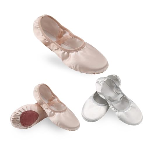 MUCKLILY Satin Ballettschuhe Damen Elastischer Stretch Riemen Leichte Tanzschläppchen mit Geteilten Ledersohlen Atmungsaktive Ballettslipper für Anfänger und Fortgeschrittene von MUCKLILY