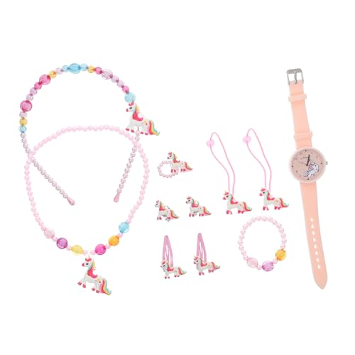 MUCKLILY Schmuckset Einhorn Teiliges mit Quartz Armbanduhr Armband Halskette und Haaraccessoires in Rosa Leicht Hautfreundlich als für Mädchen Geburtstag Party von MUCKLILY