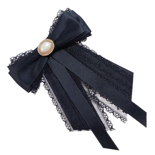 MUCKLILY Schwarze Perlenbrosche Schleifen krawatte für Damen mit Sicherheitsnadel Elegantes Accessoire für Uniformen und Festliche Anlässe Langlebiges Design Einfach zu Befestigen von MUCKLILY