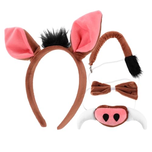 MUCKLILY Schwein Kostümset Mit Ohren-haarreif Fliege Schweinenase Und Schwänzchen Tierkostüm Für Junge Mädchen Für Karneval Halloween Und Cosplay-partys von MUCKLILY
