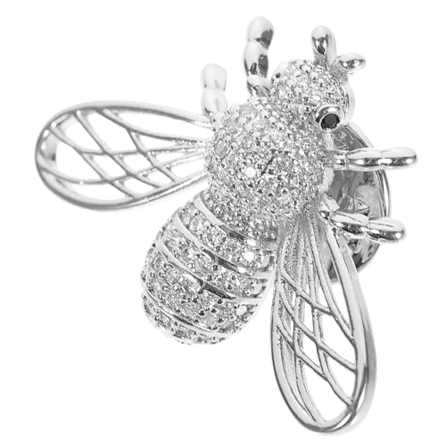 MUCKLILY Silberfarbene Bienenbrosche mit Zirkonia Kleine Modische Kleidung Broschennadel für Damen Elegantes Accessoire für Pullover Anzüge Taschen und Partys von MUCKLILY