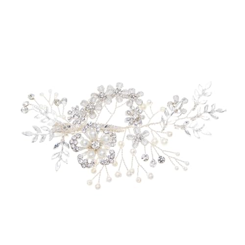 MUCKLILY Silberne Haarspange mit Kristallblumen und Künstlichen Perlen Eleganter Brautschmuck Strassbesetzter Haarkamm Clip Festlicher Haarschmuck für Hochzeit Braut und Damen Vielseitiges von MUCKLILY