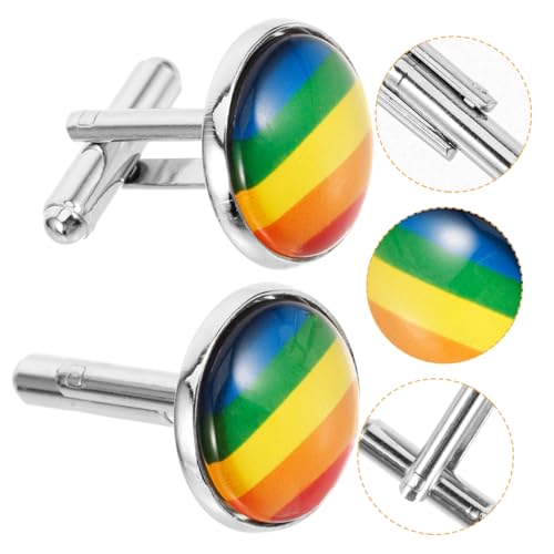 MUCKLILY Silberne Manschettenknöpfe Herren Regenbogenfarben Modische Verzierungen für Hemdsärmel Elegantes Accessoire für Herren Business und Freizeit Geschenkidee von MUCKLILY