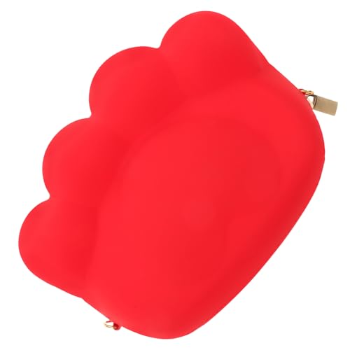 MUCKLILY Silikon Münzbörse Damen Katzenpfote Kleines Portemonnaie Handtasche Weiches Material Multifunktionale Schultertasche Crossbody Handtragbar Rote Dekorative Geldbörse von MUCKLILY