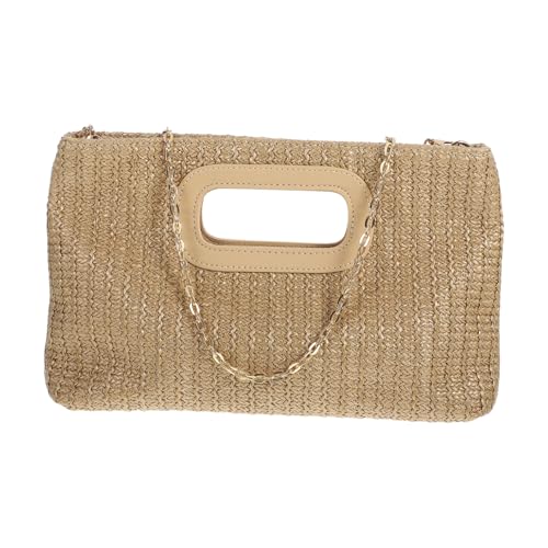 MUCKLILY Simulierte Gras Handtasche Damen Kleine Schultertasche mit Abnehmbarer Kette Geräumige Abendtasche für Alltag Shopping Reisen Vielseitige Clutch in Apricot Umhängetasche von MUCKLILY