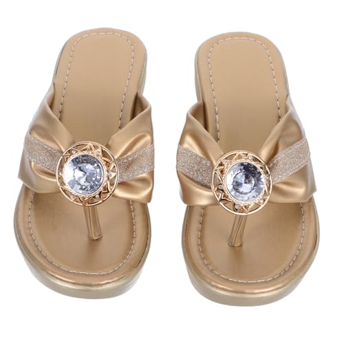 MUCKLILY Sommer Damen Sandalen mit Dicker Sohle und Funkelnden Strasssteinen Modische Strand und Urlaubsschuhe Rutschfest Angenehm Goldfarbene Plateau Slippers für Frauen von MUCKLILY