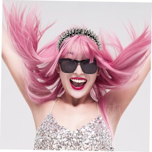 MUCKLILY Spiked Punk Haarreif mit Weißen Kristallnieten Gepolstert Rutschfest Vielseitig für Party Cosplay Halloween und Alltag Geeignet Leichter Langlebiger Damen Haarreif von MUCKLILY