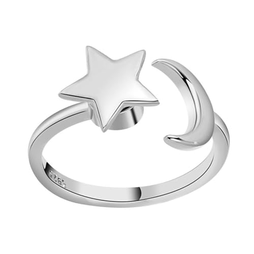 MUCKLILY Star Moon Ring Einstellbarer Offener Ring für Frauen Rotierender Stern Design Knöchelring Schmuck Hochzeiten Partys von MUCKLILY