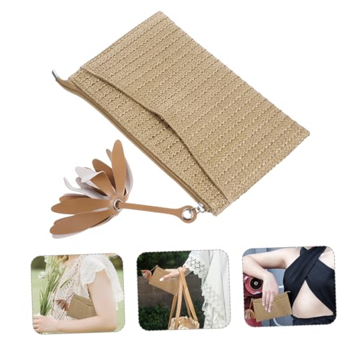 MUCKLILY Strandtasche Damen Imitation Stroh Clutch Handtasche Handgewebt Leicht Tragbar Rustikaler Stil Modische Kleine Umhängetasche Für Urlaub Alltag von MUCKLILY