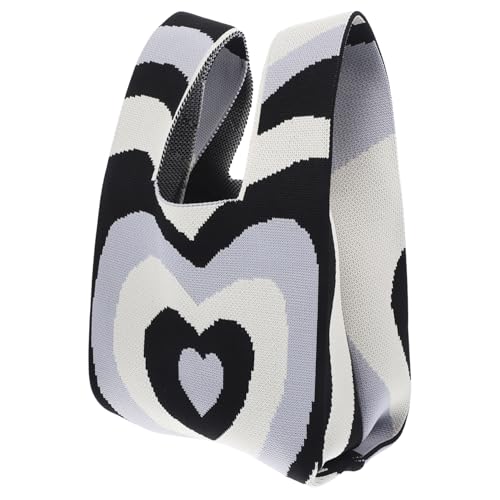 MUCKLILY Strapazierfähige Handgestrickte Damen Umhängetasche in Farbverlauf mit Herzmuster Vielseitige Gehäkelte Tragetasche für Alltag Shopping Strand und Party Modische Schultertasche von MUCKLILY