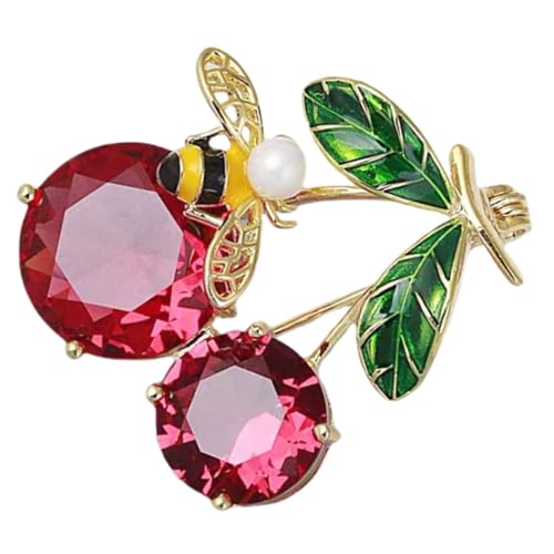 MUCKLILY Süße Kirschbrosche mit Kleinem Bienenmotiv Leichte Anstecknadel als Modisches Damen accessoire für Kleidung Pullover Schal und Hut Einfach zu Befestigen Geschenk für Geburtstag von MUCKLILY