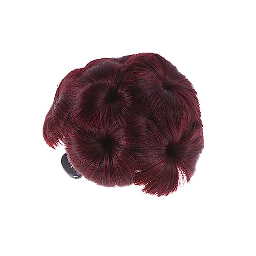 MUCKLILY Synthetischer Haarknoten Clip mit Blumen Design Dutt Haarspange Einfach zu Verwenden Langlebig Voluminöser Haaraufsatz für Damen Weinrot Stylischer Haarschmuck für Besondere Looks von MUCKLILY