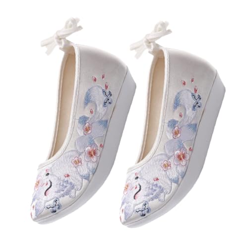 MUCKLILY Thick Soled Bestickte Hanfu Schuhe aus Seide mit Keilabsatz für Damen rutschfest Atmungsaktiv Bequeme Tanz Alltagsschuhe Geeignet für Traditionelle Kleidung und Performance von MUCKLILY