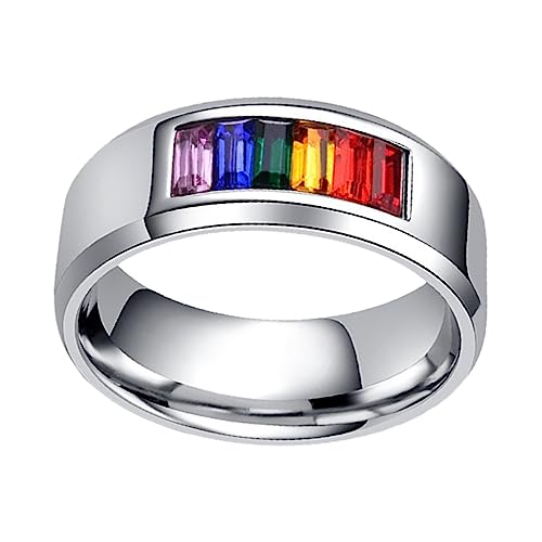 MUCKLILY Titanium Ring Herren Damen Rainbow Inlay Farbiger Lgbt Pride Schmuck Lesbisch Mode Finger Schmuck Liebe Ewiger Ring von MUCKLILY