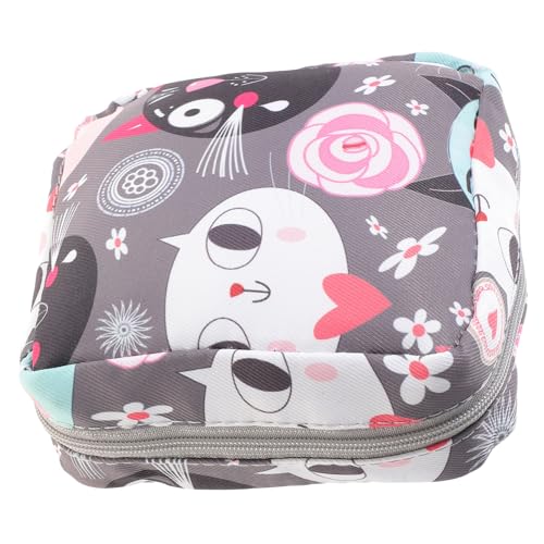 MUCKLILY Tragbare Periodentasche mit Reißverschluss Cartoon Katze Motiv Multifunktionaler Aufbewahrungsbeutel für Damen Praktische Kosmetiktasche für Hygieneartikel und Kleine Accessoires von MUCKLILY