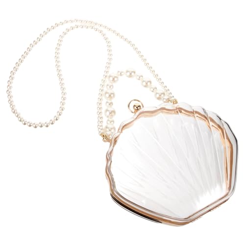 MUCKLILY Transparente Muschelhandtasche Damen mit Perlenkette Elegante Acryl Umhängetasche für Strand und Alltag von MUCKLILY