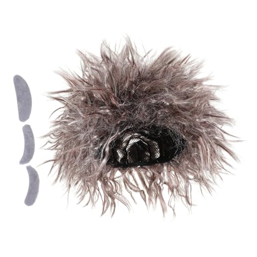 MUCKLILY Verrückte Wissenschaftler Perücke Set für Erwachsene Braune Professor Perücke mit Schnurrbart und Augenbrauen Komfortabel Vielseitig für Kostümparty Cosplay Tage Schule von MUCKLILY