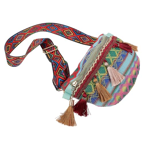 MUCKLILY Verstellbare Gürteltasche Damen Kleine Umhängetasche im Ethno Stil Polyester Taillentasche mit Quaste für Arbeit und Reisen von MUCKLILY