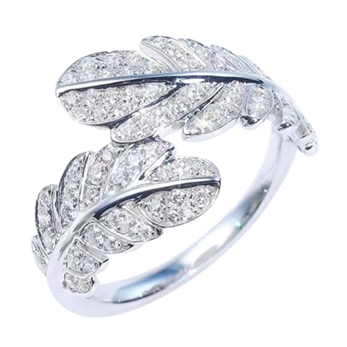 MUCKLILY Verstellbarer Damenring Offen Federmotiv Eleganter Schmuck Ring für Alltag Party Geschenk Freundin von MUCKLILY